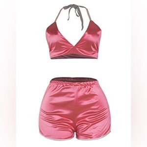 Pink Satin Short Set